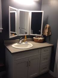 Medicine cabinets, mirrors and more. Diy Folding Tri View Mirror That My Husband Made For Me In Our Master Bathroom I Love It Mirror Cabinets Trifold Mirror Trifold Mirror Bathroom