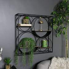 large black and copper wall shelf unit