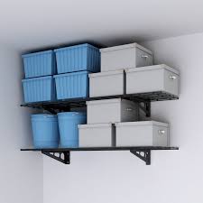 Fleximounts 2 Pack 1x4ft 2 Tier Wall Shelf Garage Storage Rack Wall Mounted Floating Shelves Black