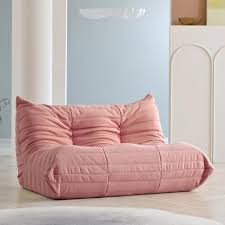 Magic Home 2 Piece Bean Bag Teddy Velvet Top Thick Seat Anti Skip Living Room Lazy Sofa In Pink 2 Seater Ottoman