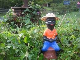 Black Fishing Boy Concrete Lawn Statue