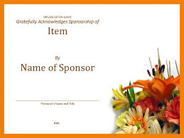 Certificate Of Appreciation To Sponsor