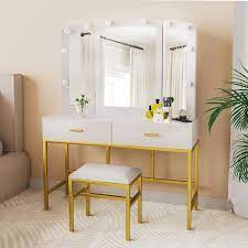 makeup vanity desk with 3 mirrors 10