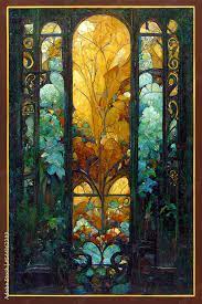 Art Nouveau Stained Glass Window Stock