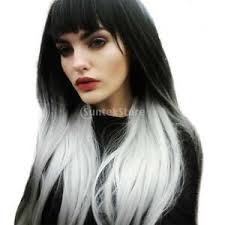 The top supplying country or region is china, which supply 100% of black hair two tone color respectively. Lady Long Straight Synthetic Wigs Two Tone Black And White Ombre Wig Net Cap Ebay