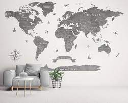 Extra Large World Map Wall Decal Grey