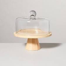 Wooden Cake Stand With Glass Cloche