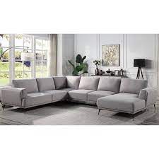 Furniture Of America Redfield 143 13 In W Polyester U Shaped Sectional In Gray And Care Kit Gray With Care Kit