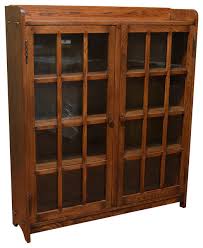 mission oak bookcase with 2 glass doors