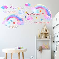 Rainbow Wall Decals White Clouds