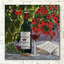 Red Wine And Red Flowers Ceramic Wall Art