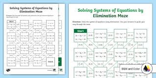 Equations By Elimination Maze Activity