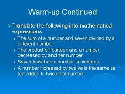 Solving Verbal Equations Warmup