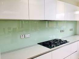 Green Painted Glass Kitchen Splashback
