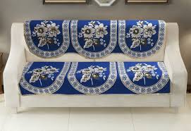 blue printed cotton sofa cover set for