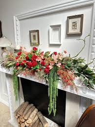 Flower Fireplace Garland With Red Roses