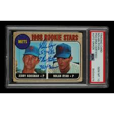 Maybe you would like to learn more about one of these? Nolan Ryan Signed 1968 Topps 177 Rookie Stars Jerry Koosman Rc Nolan Ryan Rc Inscribed 5 714 K S 7 No Hitters 324 Wins Psa Encapsulated Pristine Auction