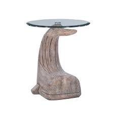 Whale Side Accent Table With Glass Top