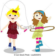 Cartoon Children Activity Two Children Playing Skipping Rope And Hoop