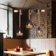 Loft Industrial Hemp Rope Pendant Light Farmhouse Kitchen Lighting Black Cage Iron Rustic Lamp Fixtures Pendant Lights Aliexpress