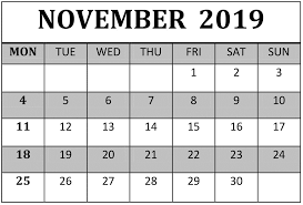 November 2019 Calendar Template Make Daily Work Schedule