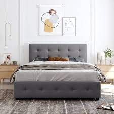 upholstered platform bed with classic