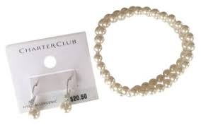 Charter Club White Pearl Silver Tone Crystal Drop Bracelet Earrings 57 Off Retail