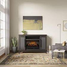 Scott Living Blaine 54 In Freestanding Media Console Wooden Electric Fireplace In Dark Brown Birch