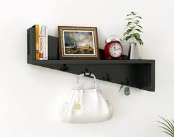 Wooden Brown Wall Shelf With Key Holder