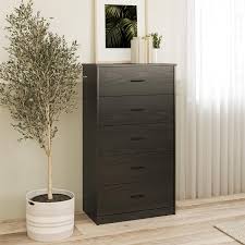5 drawer dresser black oak wood storage