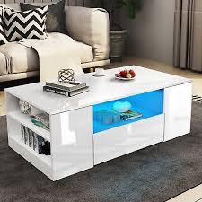 Led Coffee Table Wooden 2 Drawer