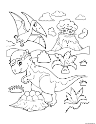 A picture of this dome headed, thick skulled dinosaur to print and color in pdf format Dinosaur Pachycephalosaurus With Nest Coloring Pages Printable