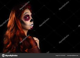 woman sugar skull makeup red hair
