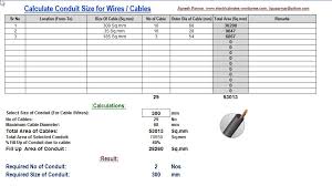 Calculate Size Of Conduit Excel Electrical Notes Articles