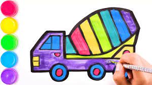 Bé tập vẽ - Vẽ ô tô máy xúc bằng màu nước, màu lấp lánh - YouTube