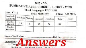 8th cl english sa 1 question paper