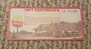 mcdonalds gift certificate s for
