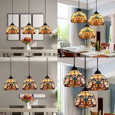 Bowl Shade Restaurant Pendant Light Stained Glass 3 Lights Tiffany Victorian Style Ceiling Light In Blue Yellow Beautifulhalo Com