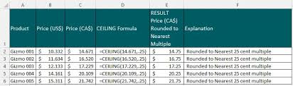 how to use ceiling function in excel