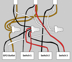 Vs is connected to throttle white wire, vout to derailleur blue wire and ground to the black wires. Wiring For Gfci And 3 Switches In Bathroom Home Improvement Stack Exchange