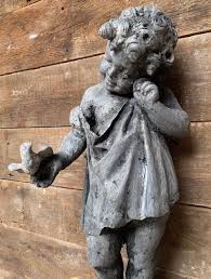 Vintage Rustic Lead Girl With Bird