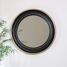 Round Black Gold Wall Mirror 90cm X