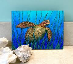 Sea Grass Turtle Art Ceramic Tile Wall