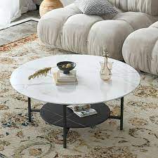 2 Tier Real Marble Coffee Table Large