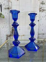 Royal Blue Glass Candle Holders