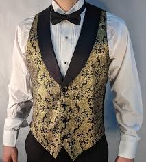 Maybe you would like to learn more about one of these? Men S Gold Metallic Tuxedo Vest With Black Lapel And Black Bow Tie Set
