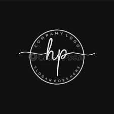 initial hp handwriting logo with circle