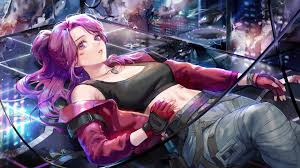 cyberpunk anime purple hair