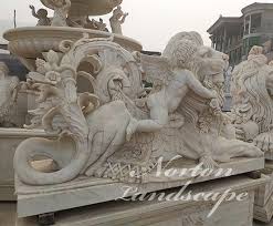 Hand Carved Marble Cherub And Lion Statues