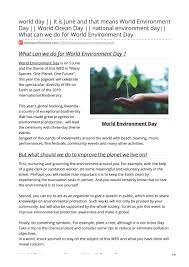 World environment day is celebrated on the 5th of june every year. World Day It Is June And That Means World Environment Day World Ocean Day National Environm By Ashwani Kumar Issuu